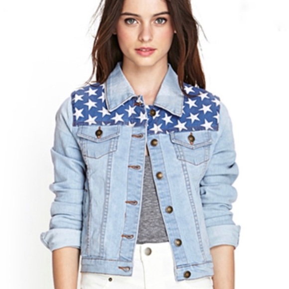 Forever 21, USA Stars and Stripes denim jacket. - Picture 3 of 5